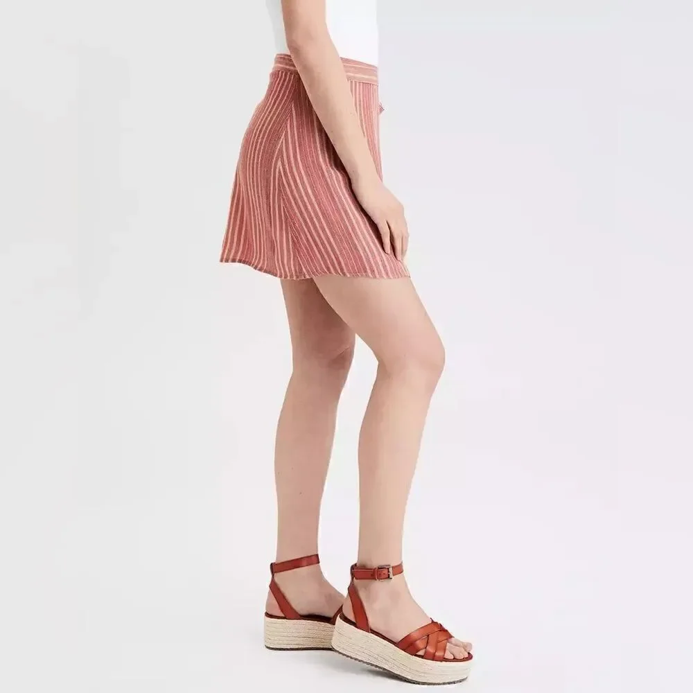 AE High-Waisted Tie Wrap Mini Skirt Stripe NWT Small